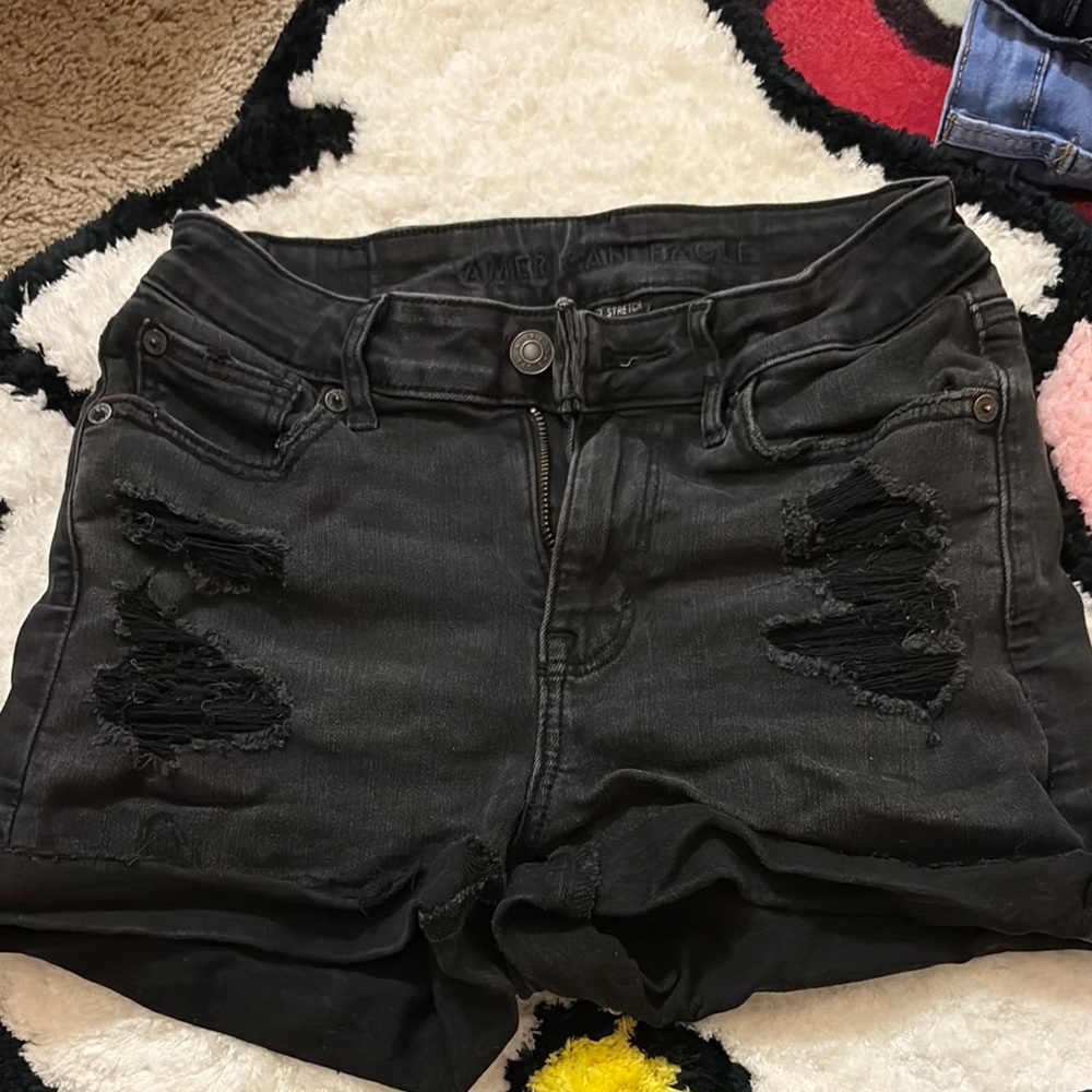 American Eagle Outfitters Black Distressed Jean Shorts